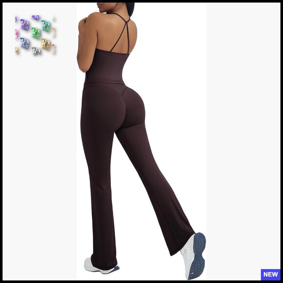 Tops - Padded Tank Top Flare Leggings Workout Set Silky Smooth Slim Fit Pilates Outfit